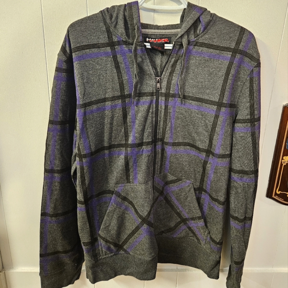 Tony Hawk Mens Large Zipper Hooded Sweatshirt NWT Purple Grey